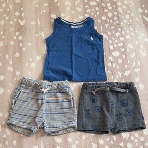 Zara Baby Boy 3-Piece Summer Bundle 12-18M Blue Tank + 2 Shorts Cotton Portugal